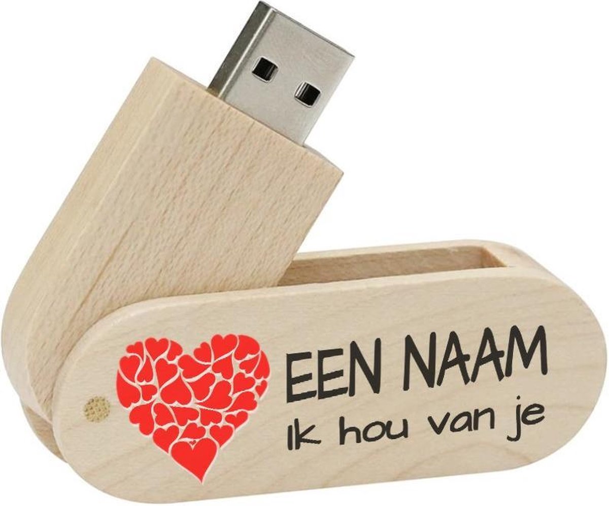 Valentijn cadeau hout twister usb stick met naam 32gb model 1000 – hartje Valentijnsdag cadeau, Valentijnscadeau, Liefde cadeau, Liefdescadeau