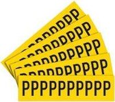 Letter stickers alfabet met laminaat - 5 x 10 stuks - geel zwart Letter P teksthoogte 30 mm