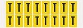 Letter stickers alfabet - 20 kaarten - geel zwart teksthoogte 25 mm Letter T