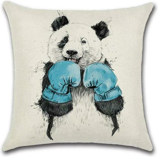 Kussenhoes Panda - Blauwe Handschoen - Kussenhoes - 45x45 cm - Sierkussen - Polyester
