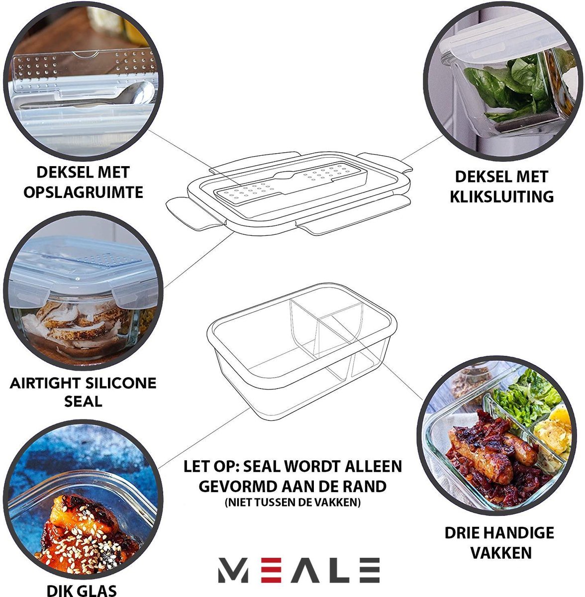 Liliume Meal Prep Lot de 3 boîtes de conservation en verre 1040 ml 1 2