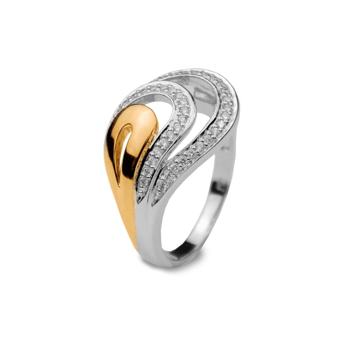 Silventi 943283770 Zilveren Ring - Fanatasie - Zirkonia - Maat 56 - Goudkleurig - Zilverkleurig