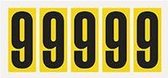 Cijfer stickers 0-9 - zelfklevende folie - 20 kaarten - geel zwart teksthoogte 75 mm Cijfer 9