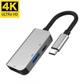 DrPhone CTPD1 – USB-C Hub - HDMI 4K 60Hz - Dock Uitbreiding poorten -  PD 87W + HDTV – Type-C Hub – 3 in 1 – Zilver