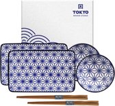 Tokyo Design Studio Nippon Blue Sushi Servies - Porselein - 6 delig - 2 persoons - Star