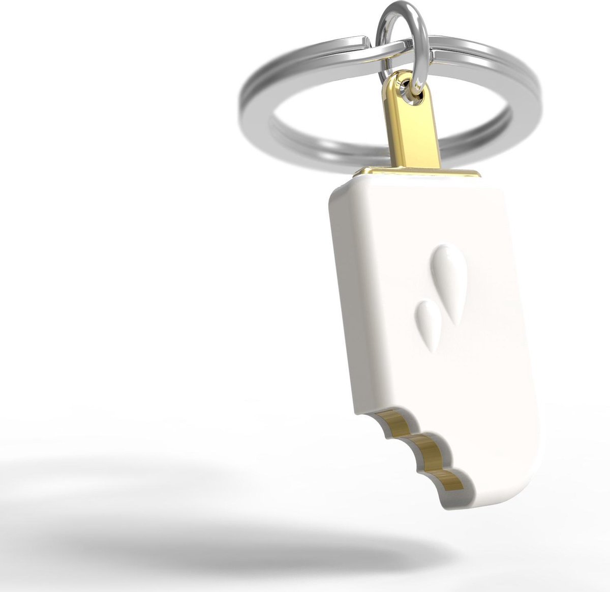 Metalmorphose sleutelhanger ijslolly wit met goud