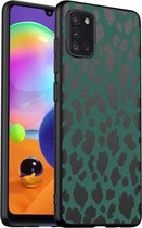 iMoshion Hoesje Geschikt voor Samsung Galaxy A31 Hoesje Siliconen - iMoshion Design hoesje - Zwart / Meerkleurig / Groen / Green Leopard