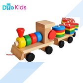 Duo Kids - Grote Houten Speelgoed trein met blokken - Educatief felle kleuren - Jongens en Meisjes