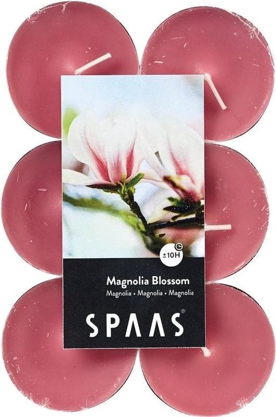 48x Maxi geurtheelichtjes Magnolia Blossom 10 branduren - Geurkaarsen magnolia bloesem geur - Grote waxinelichtjes