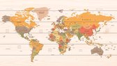 Wereldkaart op Hout Bright | 124 x 70cm | Gratis 100 kleurrijke vlaggetjes en ophangsysteem
