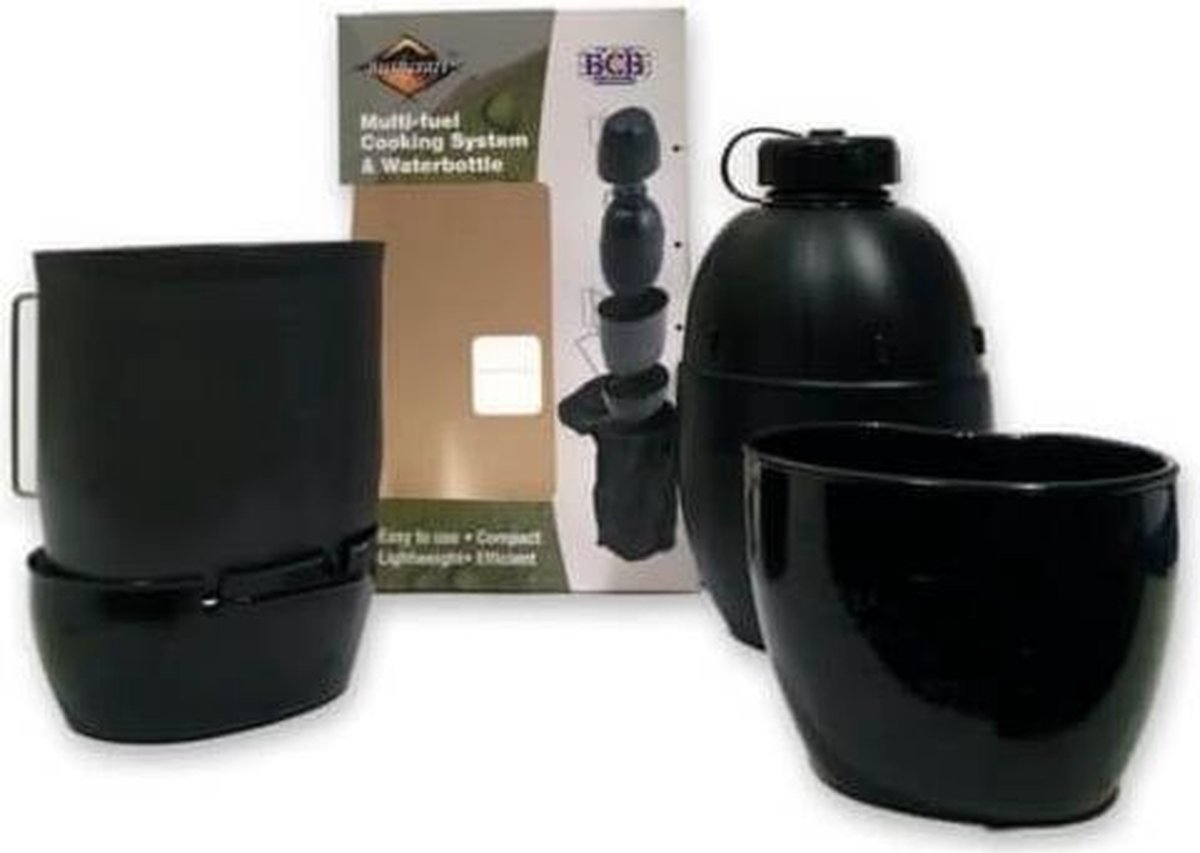 Bushcraft Multi-fuel kooksysteem met waterfles - zwart