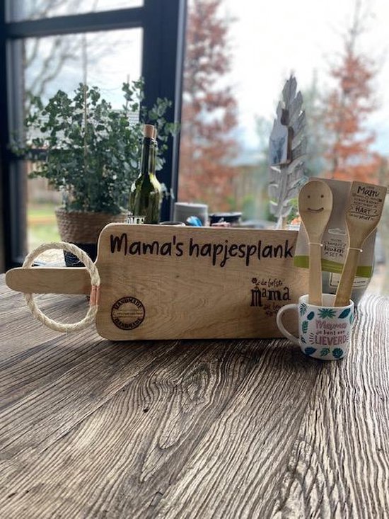 Foto: Cadeaupakket mama moeder serveerplank mama s hapjesplank bamboeset lieve mam mok mama je bent een lieverd cadeau verjaardag moederdag cadeautje