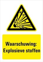 Sticker met tekst waarschuwing explosieve stoffen, W002 210 x 297 mm