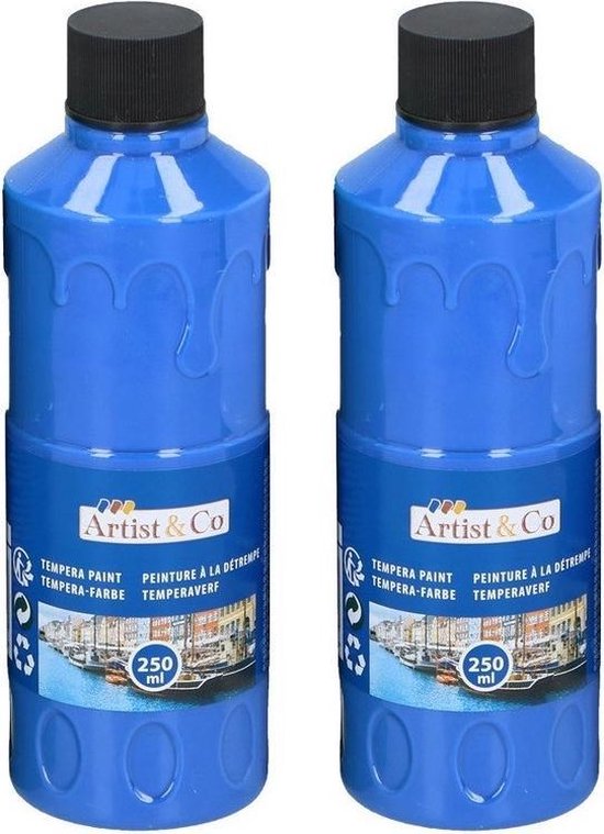 monteren Kostbaar reservoir 2x Hobby/knutsel acrylverf / temperaverf - Blauw - Fles 250 ml - Blauwe  tempera /... | bol.com
