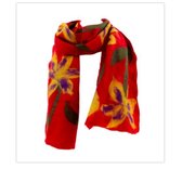 Dy-Art- Schapenwollen sjaal- Vilt- 100% Schapenwol- Dames- Kleurrijk- Rood- Bloem