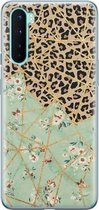 OnePlus Nord hoesje - Luipaard bloemen print - Soft Case Telefoonhoesje - Luipaardprint - Groen