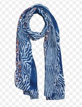 Dames lange sjaal met panter-zebra print blauw