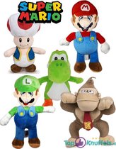 Super Mario Pluche Knuffel Set: Mario + Luigi + Toad + Yoshi + Donkey Kong 22 cm  | Super Mario Bros Peluche Plush Toy | Speelgoed knuffelpop voor kinderen | Mario, Luigi, Toad, Do