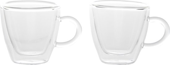 Set van 2x dubbelwandige koffie/espresso glazen 60 ml - transparant - Espresso bekers en glazen
