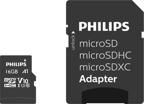 Philips 16GB micro SDHC kaart met adapter.