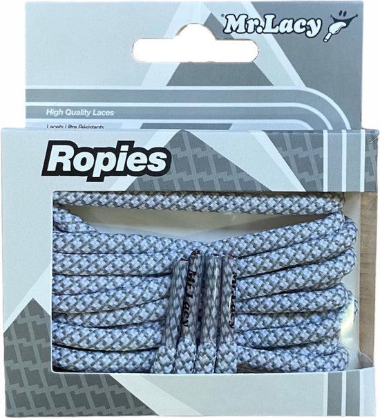 Lacets Mr Lacy- Rond- Cordes- Wit/ Grijs -130cm de long 5.5mm de large extra  fort | bol.com