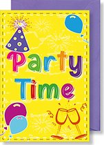 6x dubbele wenskaart met envelop - Gefeliciteerd - Party Time - 11,5 x 17 cm