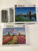 King - Legpuzzels - Dutch Collection - Zaanse Schans, The Netherlands + Windmills At Kinderdijk, Netherlands (2 x 1000 stuks) | 68 x 49 cm | inclusief unieke en praktische rode, bl