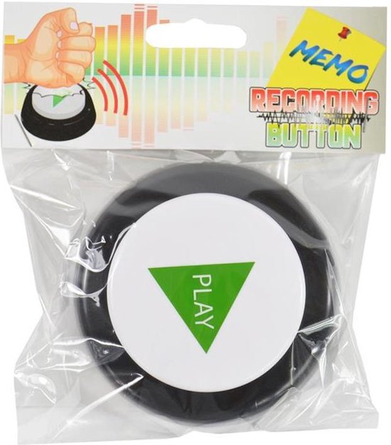 Praatknop - PLAY Buzzer drukknop praatknop met geluidopname en spraakopname - opnamefunctie - spraak opname knop - recording button - knop met spraakrecorder - buzzer met 30 seconden opnametijd - voice recorder - praatknop - eigen stem opnemen - LikeWoof