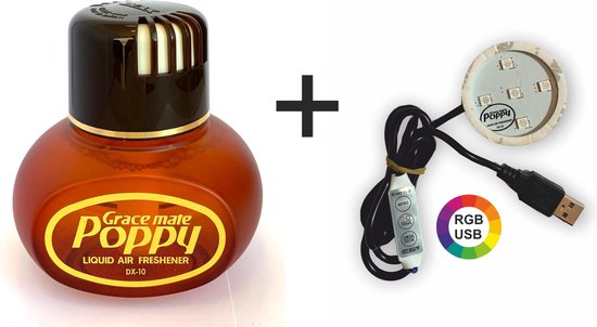 Poppy Grace Mate Luchtverfrisser VANILLE flesje 150 ML met RGB Verlichting en USB aansluiting - POPPY GRACE MATE®