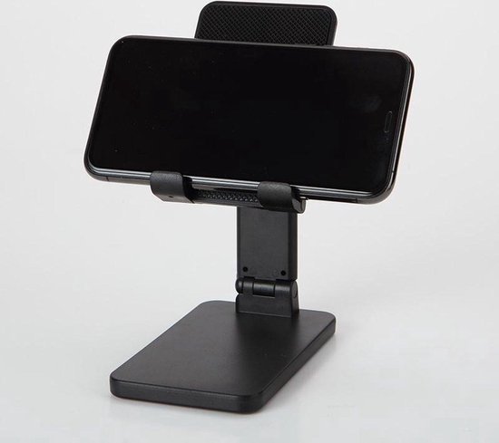 Foto: Zwart telefoon tablet houder stabiel stijlvol universeel verstelbaar telefoonhouder telefoonstandaard tablethouder bureau tafel standaard thuiswerkers ipad iphone 11 houder ergonomisch zwart 