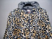 Badjas panterprint lang met capuchon, zakken en rits  grijs XXXL