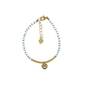 Blue & white beads armband - Goud
