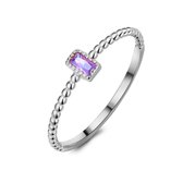 Twice As Nice Ring in zilver, zirkonia baguette, amethyst kleur, bolletjes  60