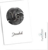 Steenbok /Sterrenbeeld/ Wenskaart met ruwe edelsteen sneeuwvlok obsidiaan