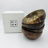 MLMW - Kokosnoot Kom Oosters Zwart - Coconut Bowl Oriental Black - 650 ML - Handgemaakt - Uniek - Duurzaam - 100% Natuurlijk - Set van 4 - geschikt voor smoothie bowls, yoghurt, sn