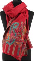 Rode wollen jacquard sjaal - 180 x 70 cm