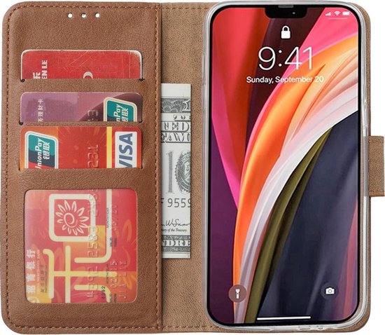 Etui portefeuille / étui portefeuille pour iPhone 12 / iPhone 12 Pro Marron Et 2x Protecteur d'écran