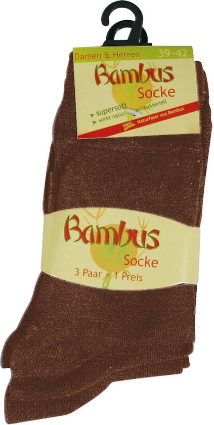 Bamboe sokken - 3 paar - donkerbruin - normale schachtlengte - maat 43/46