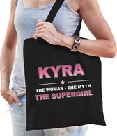 Naam cadeau Kyra - The woman, The myth the supergirl katoenen tas - Boodschappentas verjaardag/ moeder/ collega/ vriendin
