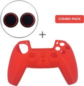 Siliconen Beschermhoes + Thumb Grips voor Sony PS5 DualSense Draadloze Controller - Softcover Hoes / Case / Skin voor PlayStation 5 - Rood