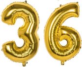 36 Jaar Folie Ballonnen Goud - Happy Birthday - Foil Balloon - Versiering - Verjaardag - Man / Vrouw - Feest - Inclusief Opblaas Stokje & Clip - XXL - 115 cm