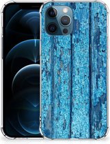 Shockproof Case iPhone 12 | 12 Pro Telefoonhoesje  met doorzichtige rand Wood Blue