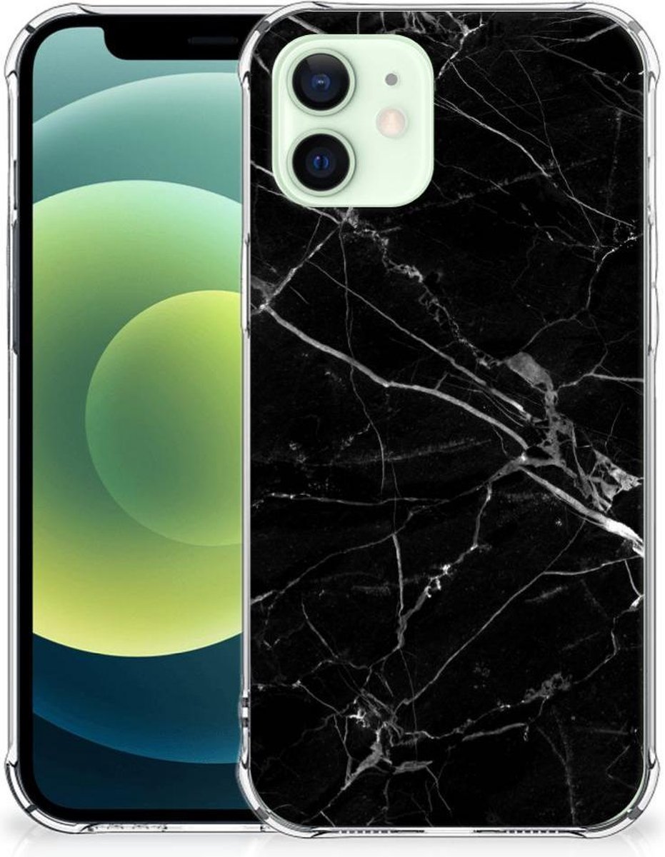 iPhone 12 Mini Anti-Shock Hoesje Marmer Zwart - Origineel Cadeau Vader