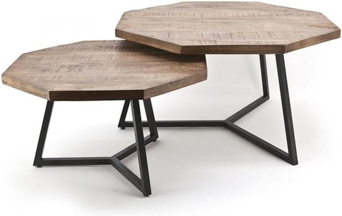 Industriële Bijzettafel Set van Mangohout - Bijzettafels - Bijzettafel - Salontafel - Tafel van Mangohout - Tafel - Landelijk - Mangohout - Industrieel - Set - Sfeer - Woonkamer tafel - Interieur - Luxe Bijzettafel Set - Luxe - 76 cm breed