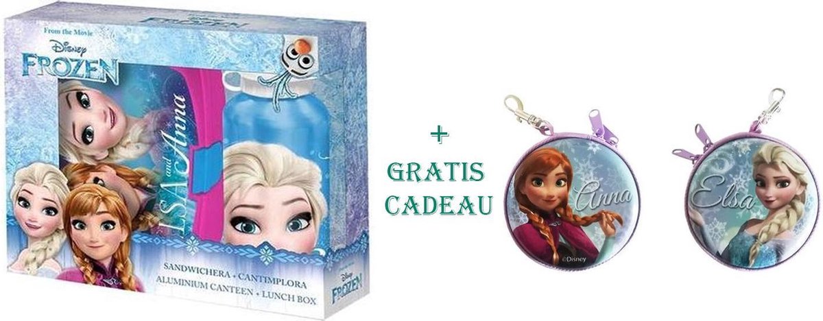 Disney Frozen Set Brooddoos en Alu fles + Portemonnee Cadeau- Elsa en Anna -