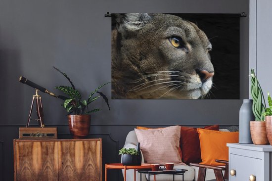 Tapisserie Animaux sur fond noir - Puma sur fond noir Tapisserie coton 120x80 cm - Tapisserie avec photo