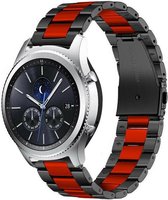 Stalen Smartwatch bandje - Geschikt voor  Samsung Gear S3 stalen band - zwart/rood - Horlogeband / Polsband / Armband