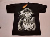 Rock Eagle Shirt: Native American / Indiaan  vrouw met ketting en Wolf (XLarge)