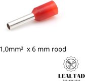 Adereindhuls 1,0 mm² x 6 mm rood 100 stuks | Ferrule | Draadhuls | Adereindhulzen | Eindverbinder