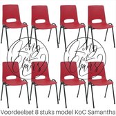 King of Chairs -Set van 8- Model KoC Samantha rood met zwart onderstel. Stapelstoel kuipstoel vergaderstoel tuinstoel kantine stoel stapel stoel kantinestoelen stapelstoelen kuipst